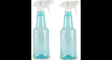 Plasticforte Plantenspuit met een inhoud van 500 ml - 2x - transparant blauw - verstuiver - 18 cm - kunststof