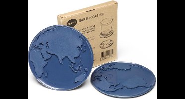 Qualy - Onderzetters (set van 2) "Earth Coaster” W100 × L100 × H6 mm 76 gr Onderleggers voor Glazen - Glasonderzetters voor op Tafel - Coasters - Donker Blauw - Rond