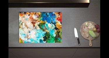 Inductieplaat Beschermer - Abstrcat Kunstwerk van Verschillende Kleuren Verf op Schilderij - 70x51 cm - 2 mm Dik - Inductie Beschermer - Bescherming Inductiekookplaat - Kookplaat Beschermer van Wit Vinyl