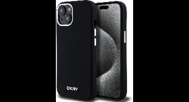DKNY Silicone Metal Logo Back Case (MagSafe Compatible) - Geschikt voor Apple iPhone 15 (6.1") - Zwart