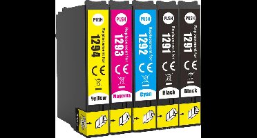 Inktcartridges Geschikt voor Epson T1295/T1291-1294 | Multipack van 5 stuks Geschikt voor printers Epson Stylus SX235W - SX420W - SX425W - SX445W - SX535WD - WorkForce WF-3520 - WF-3540 - WF-7525 - WF-7515
