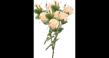 Emerald Kunstbloem Roos tak - 3x - 44 cm - licht roze - Kunst zijdebloemen