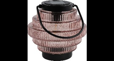 Countryfield Tuin lantaarn Jardin - solar - roze/zwart - D16 x H16 cm - metaal/glas - buitenverlichting