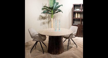 Livingfurn - Eetkamertafel Valentino Round 130cm - Mangohout / Travertin