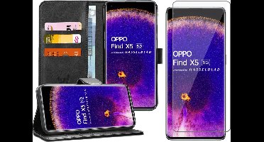 Hoesje geschikt voor Oppo Find X5 - Screenprotector Glas - Portemonnee Book Case Zwart