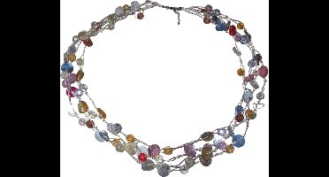 Ketting lichtbruin touw met diverse kleuren balletjes en pailetten