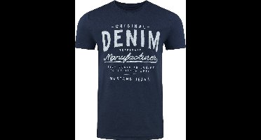 Mustang Heren T-Shirt Basic Print Tee regular fit Blauw 4XL Ronde Hals Volwassenen Opdruk Print Shirts