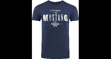 Mustang Heren T-Shirt Basic Print Tee regular fit Blauw 3XL Ronde Hals Volwassenen Opdruk Print Shirts