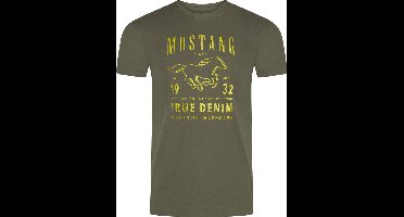 Mustang Heren T-Shirt Basic Print Tee regular fit Olijf M Ronde Hals Volwassenen Opdruk Print Shirts