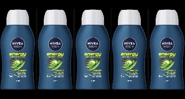 Nivea® | 5 x 50 ml Energy douchegel voor mannen | 3 in 1 | mini | reisformaat | multipack