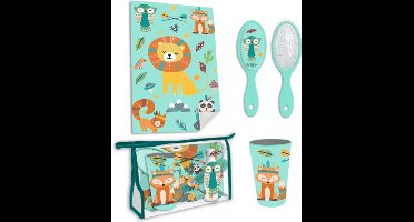 Toilettas voor kinderen met Jungle Dieren - Vakantie - Met inhoud (Borstel, beker, handdoekje)