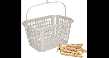 Plasticforte Wasknijpers ophang mandje/bakje - 25 x 20 x 13.5 cm - lichtgrijs - kunststof