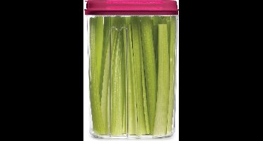 Plasticforte Voedselcontainer strooibus - transparant/roze - 1500 ml - kunststof - 15 x 8 x 23 cm - voorraadpotten