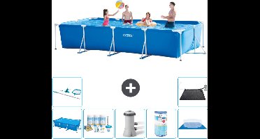 Intex Rechthoekig Frame Zwembad - 450 x 220 x 84 cm - Blauw - Inclusief Solarzeil - Onderhoudspakket - Zwembadfilterpomp - Filter - Grondzeil - Schoonmaakset - Solar Mat