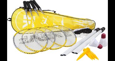 VICTOR badmintonset HOBBY A | 4 badmintonrackets, 2 nylonshuttles, net, haringen, scheerlijnen en tas