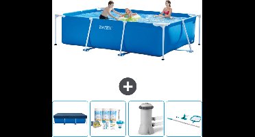 Intex Rechthoekig Frame Zwembad - 300 x 200 x 75 cm - Blauw - Inclusief Afdekzeil - Onderhoudspakket - Zwembadfilterpomp - Schoonmaakset