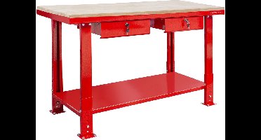 Werkbank 150 cm met verstelbare voeten MDF topblad 2 lades MW Tools DER1500PW