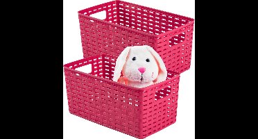 Plasticforte Opbergmand - 2x - Kastmand - rotan kunststof - fuchsia roze - 5 Liter - 15 x 28 x 13 cm