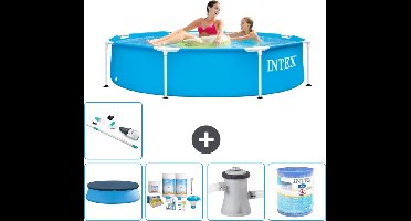 Intex Rond Frame Zwembad - 244 x 51 cm - Blauw - Inclusief Afdekzeil - Onderhoudspakket - Zwembadfilterpomp - Filter - Stofzuiger