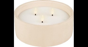 Lumineo LED kaars/stompkaars - met 3 lonten - beton wit - D20 x H8 cm - voor buiten
