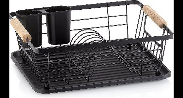 Afdruiprek, Metaal, Rubberhout, Zwart, 28 x 35 x 13 cm - Kela | Rica