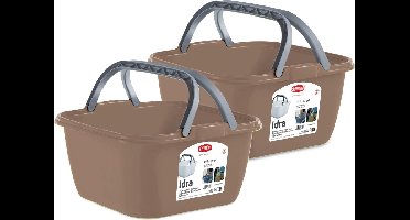 Stefanplast Wasmand/draagmand/teil met hengsel - 2x - kunststof - 13 Liter - cappuccino - 35 x 35 x 18 cm - Schoonmaak/huishoud teilen