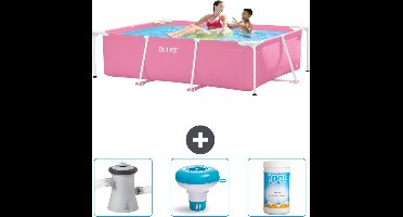 Intex Rechthoekig Frame Zwembad - 220 x 150 x 60 cm - Roze - Inclusief Zwembadfilterpomp - Chloordrijver - Chloor