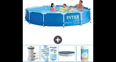 Intex Rond Frame Zwembad - 366 x 76 cm - Blauw - Inclusief Pomp Filters - Afdekzeil - Chloor