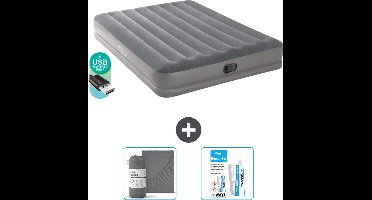 Intex Luchtbed - 2-Persoons - 152 x 203 x 30 cm - Grijs - Inclusief pomp - Hoeslaken en Reparatieset