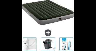 Intex Luchtbed - 2-Persoons - 152 x 203 x 25 cm - Groen - Hoeslaken - Pomp en Reparatieset