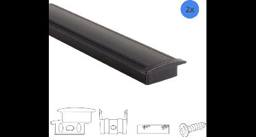 2x 2 meter aluminium led strip profiel inbouw - Zwart - 7 mm hoog - Slim line - Compleet incl. afdekkap - Voordeelset van 4 meter in totaal