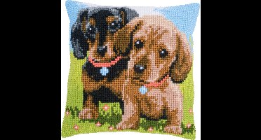 Vervaco - Kruissteekkussen kit - 2 Teckels - PN-0158267 - Borduren - Borduurpakket - Borduurpakket volwassenen - Borduurpakket kind