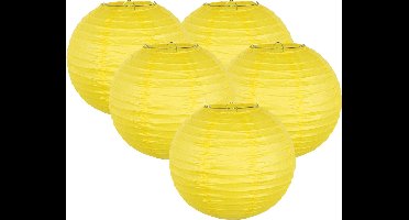 5 Papieren lampionen Geel met draadstalen frame (25 cm) Boland