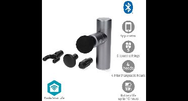 Nedis SmartLife Massage Gun – Draadloos – Mini Massage Pistool – 4 Opzetstukken – Spierherstel & Ontspanning – Oplaadbaar – Met Draag Tasje – Donkergrijs