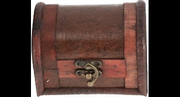 Cepewa klein Sieradenkistje met sluiting/deksel - 11 x 8 x 8 cm - old look - schatkist stijl - bruin - hout