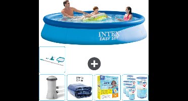 Intex Rond Opblaasbaar Easy Set Zwembad - 366 x 76 cm - Blauw - Inclusief Pomp Solarzeil - Onderhoudspakket - Filters - Schoonmaakset