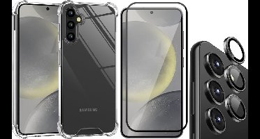 Hoesje geschikt voor Samsung Galaxy S24 Plus - Screenprotector Volledig Dekkend Glas & Camera Protector - Shockproof Transparant