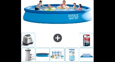 Intex Rond Opblaasbaar Easy Set Zwembad - 457 x 84 cm - Blauw - Inclusief Pomp Afdekzeil - Onderhoudspakket - Filter - Grondzeil - Zoutwatersysteem - Zwembadzout