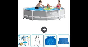 Intex Rond Prism Frame Zwembad - 305 x 76 cm - Grijs - Inclusief Onderhoudspakket - Ladder - Voetenbad - Vloertegels