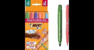 BIC Kids - Tijdelijke tattoo set voor kinderen - Set van 3 Markers, 10 Stencils, 3 Stempelstiften - Neptattoo - Veilig voor de huid