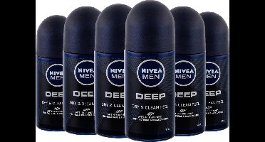 Nivea Men Deep Black Carbon Deo Roll On - 6 x 50 ml