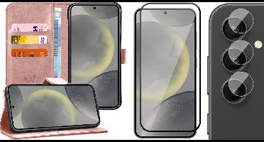 Hoesje geschikt voor Samsung Galaxy S24 Plus - Screenprotector Volledig Dekkend Glas & Camera - Portemonnee Book Case Rosegoud
