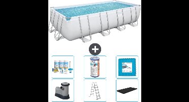 Bestway Rechthoekig Power Steel Zwembad - 549 x 274 x 122 - Grijs - Inclusief Pomp - Ladder - Afdekzeil Onderhoudspakket - Filter - Vloertegels