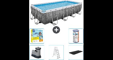 Bestway Rechthoekig Power Steel Zwembad - Rattanprint - 549 x 274 x 122 - Inclusief Pomp - Ladder - Afdekzeil Onderhoudspakket - Filter