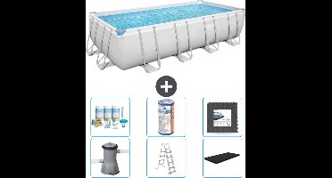Bestway Rechthoekig Power Steel Zwembad - 488 x 244 x 122 - Grijs Inclusief Pomp - Ladder - Afdekzeil Onderhoudspakket - Filter - Vloertegels