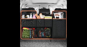 auto-organizers, kofferbakorganizers, auto-hangtas met supercapaciteit en 6 vergrote vakken, waterdichte kofferbaktas van Oxford-stof, nette opbergtas voor SUV's en veel voertuigen (zwarte of oranje rand)