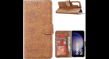 Hoesje Geschikt Voor Samsung Galaxy S23 Hoesje met Pasjeshouder – Bookcase – Bruin
