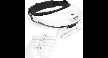 Currero Professionele Vergrotingsbril - Loepbril Met LED Verlichting - Handsfree Vergrootglasvizier - Vergrootglas Bril met 5 Afneembare Lenzen