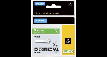DYMO Rhino industriële Vinyl Labels | 12 mm x 5,5 m | witte afdruk op groen | zelfklevende labels voor Rhino & LabelManager labelprinters