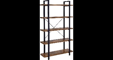 AZURU Industriële Boekenkast met Metalen Frame – Kast voor Slaapkamer en Woonkamer – 105 x 33,5 x 177,5 cm - Bruin/Zwart